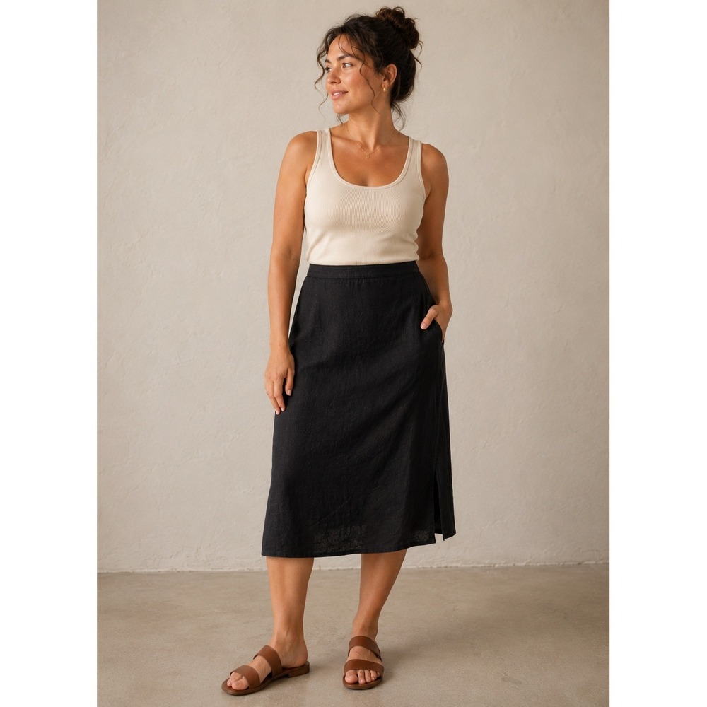 Sag Harbor Womens Black Linen Blend Midi Skirt Size 16 Boho